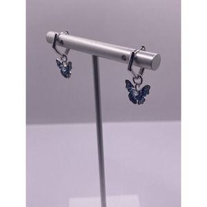 Gorgeous butterfly Dangle sterling silver earrings with a heart blue CZ